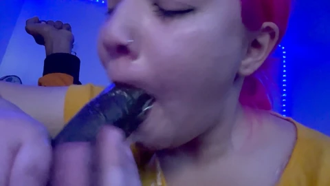 Busty DSLexi enjoys a massive black cock deep in her throat (SLOPPY)