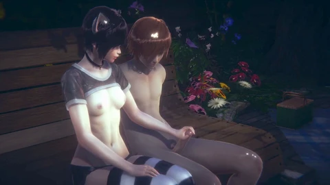 Erotica anime non censurata - Kana che fa un pompino in un giardino lussureggiante